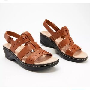 Clarks Lexi Qwin Brown Leather Slingback Sandals Shoes Size 8 Wide